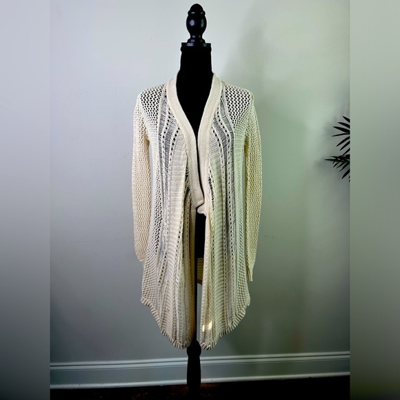Jessica Simpson Feminine White Open Front Knit Long Romantic Cardigan sz S - Picture 1 of 4